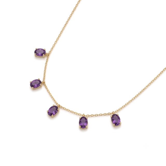 Amethyst 5 Stone Dangling Necklace | February Birthstone Handmade Necklace For Sale - Image 4 of 4
