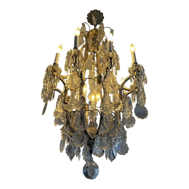 1920s Vintage Crystal and Silver Plate 10 Light Chandelier For Sale