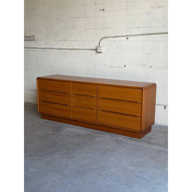 Mid Century Modern Teak Low Dresser 9 Drawer Long Lowboy For Sale - Image 11 of 11