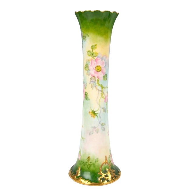 Step into the enchanting world of antique elegance with our stunning Hand-Painted & Gilt Decorated Tall Porcelain Rose...