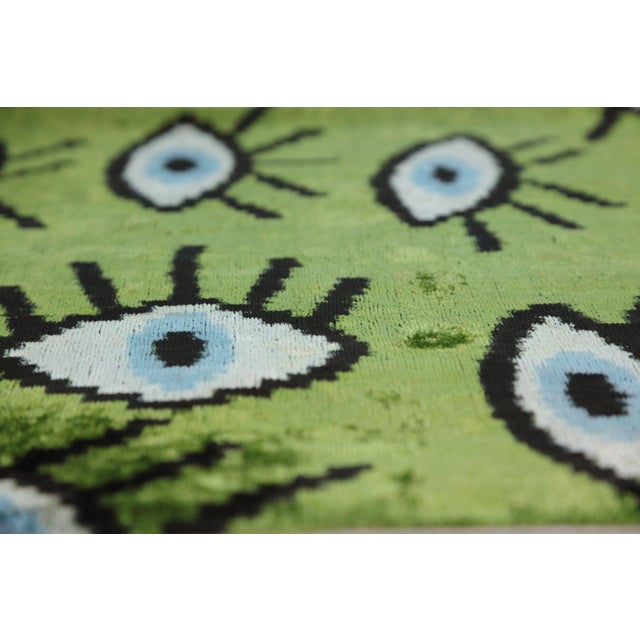 2020s Green Evil Eye Silk Velvet Pillow With Insert 16x24 – Handmade in California For Sale - Image 5 of 8