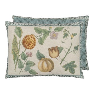 Pair of Lemons & Floral Linen Pillows For Sale