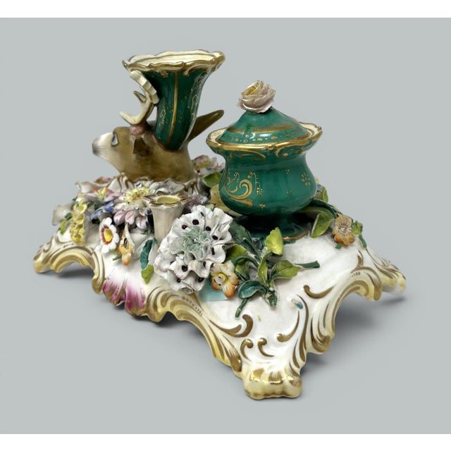 Ceramic Antique English Coalbrookdale Flower Encrusted Porcelain Inkwell Centerpiece 1820 For Sale - Image 7 of 7