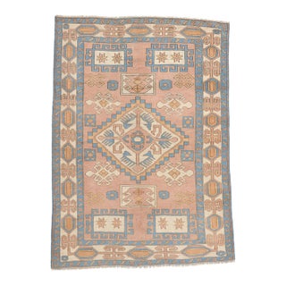 Vintage Pink Turkish Oushak Rug - 05'01 X 07'01 For Sale