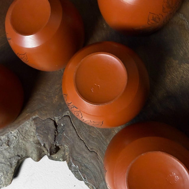 Tokoname Teaware in Shudei Clay with Floral Decor, 1970s, Set of 5 For Sale - Image 12 of 13
