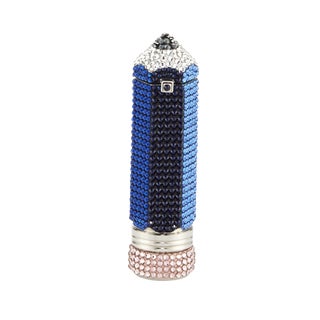Judith Leiber PillBox Pencil Crystal Blue White Black Contemporary Designer Number 2 New in Box For Sale