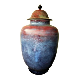 Very Large Mid Century Ginger Jar Style Urn, Glazed and Signed For Sale