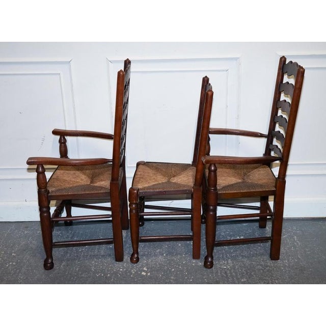 Antique English Rush Seat Ladderback Dining Chairs, 1910s, Set of 6 For Sale - Image 9 of 18