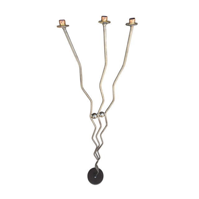 Metal Vintage Handmade Brutalist Wrought Iron Floor Candleholder For Sale - Image 7 of 12