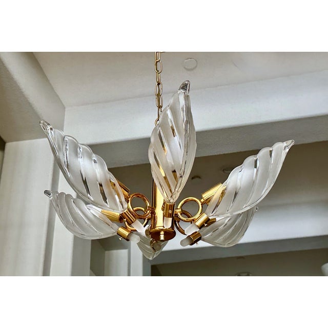 Murano Style Glass Leaf Pendant Light Chandelier For Sale - Image 12 of 12