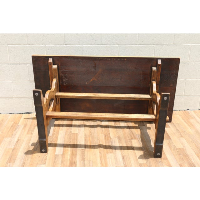 Antique American Oak & Cherry Trestle Dining Table, c.1930s | Rustic Farmhouse Kitchen Table With Solid Wood Construction For Sale - Image 15 of 18
