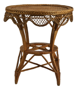 Vintage Wicker Rattan Side Table with Scalloped Edge, 1960s