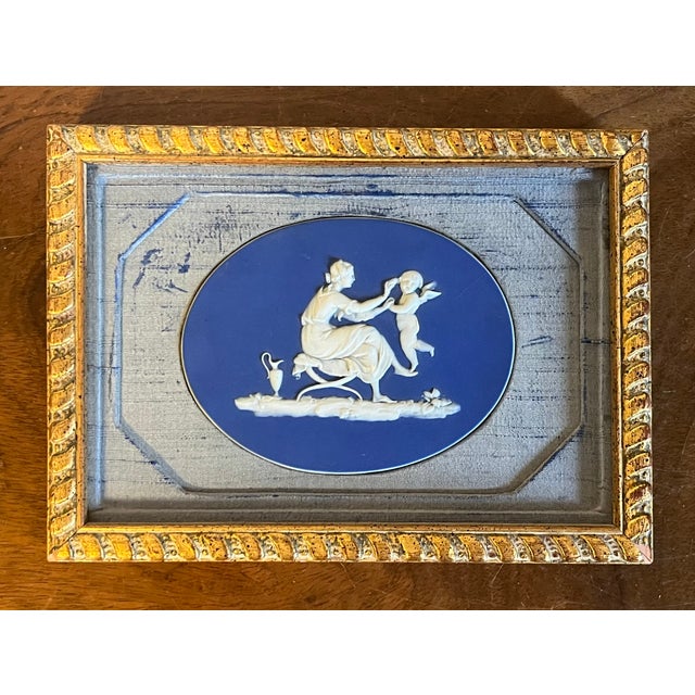 Antique 19th century Wedgwood dark blue jasperware Lady Elizabeth Templetown neoclassical oval plaque showing a scene of...
