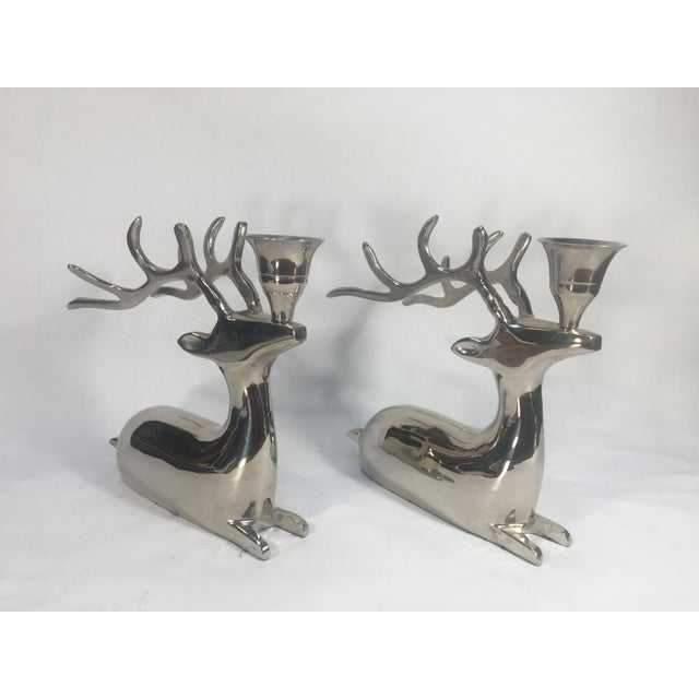 Pottery Barn Style High Polished Seated Reindeer Candle Holders