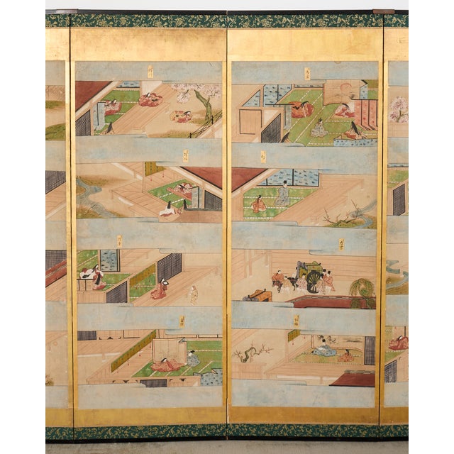 Fifty-Four Scenes from The Tale of Genji Six Panel Screens - a Pair For Sale - Image 13 of 18