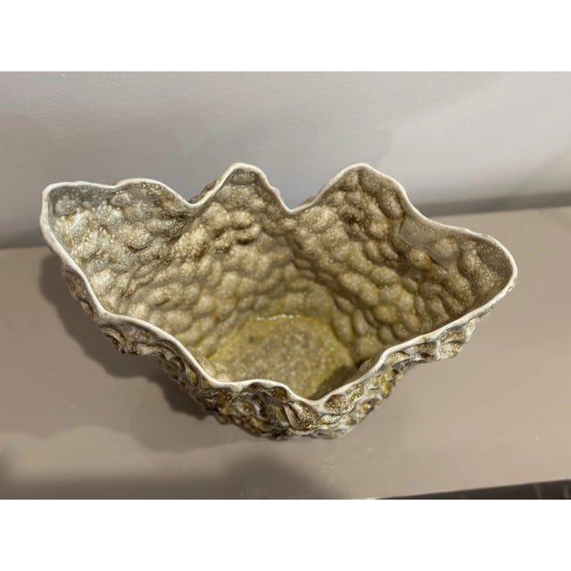 Light Yellow 1990s Sculptural Textured Organic Art Form Bowl For Sale - Image 8 of 12