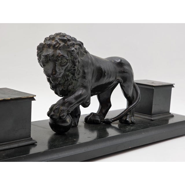 19th C Victorian Cast Iron Lion Double Inkwell Desk Set Antique Black Japanned. For Sale - Image 15 of 18