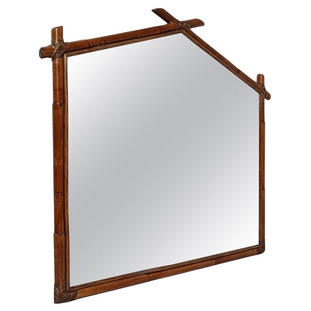 Large Vintage Tribal Mirror in Bamboo and Rattan, 1970s For Sale - Image 16 of 16