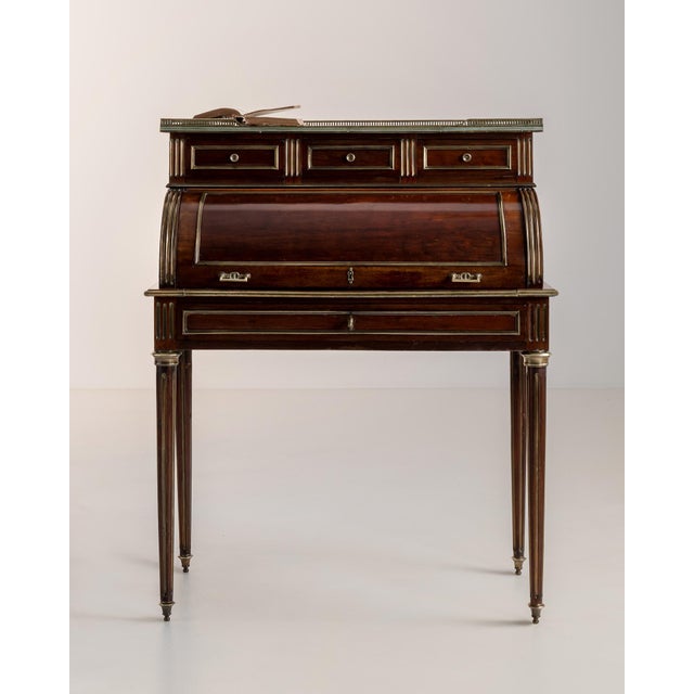 19th Century Louis XVI Cylinder Desk With Marble Top & Brass Accents For Sale - Image 13 of 15