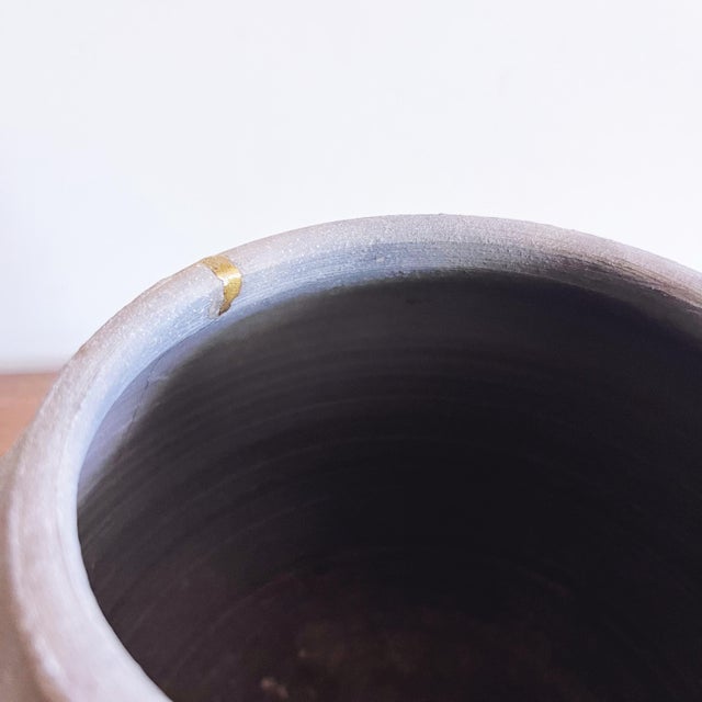 1970s Vintage Kintsugi Japanese Drip Glaze Pottery Vase For Sale - Image 5 of 6