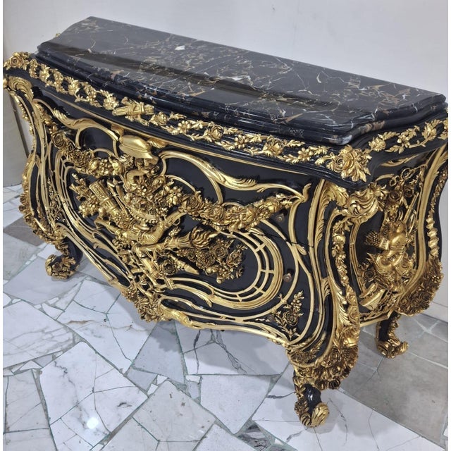 Vintage Louis XV Style Bombe Chest Black Marble Top For Sale - Image 10 of 10