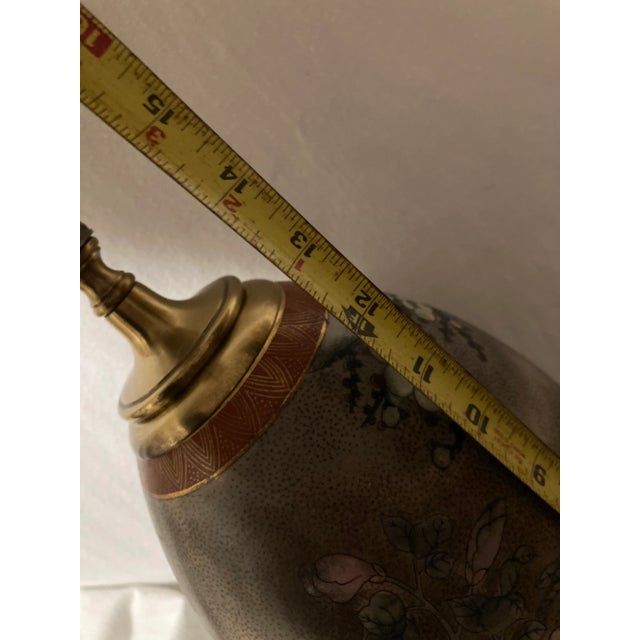 Late 20th Century Asian Style Wildwood Pottery Floral Motif Brass Table Lamp For Sale - Image 6 of 8