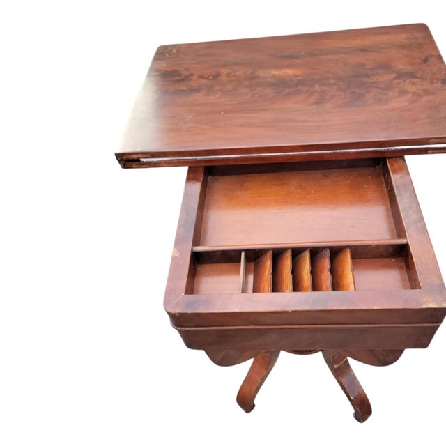 Wood 19th C American Empire Flame Mahogany Center Table W/ New Leather Top For Sale - Image 7 of 16