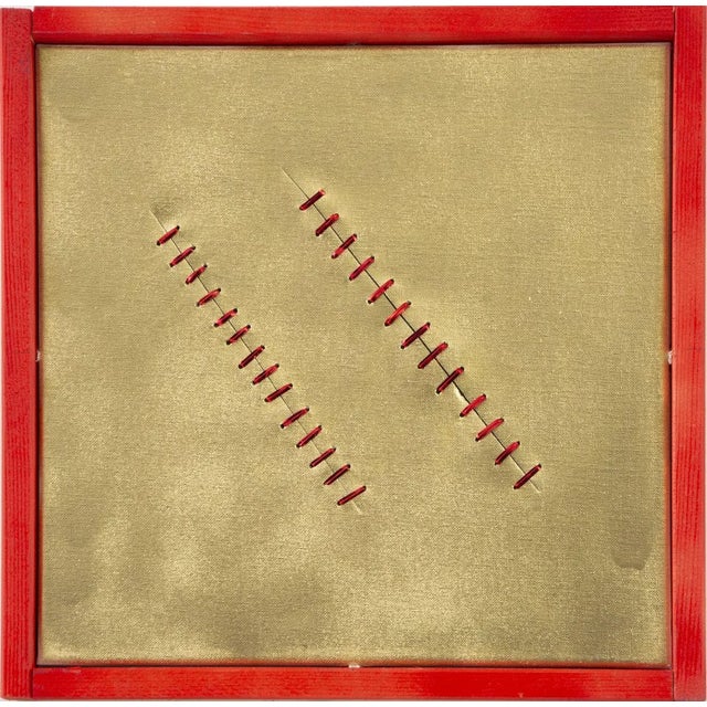 Seams on gold is an original artwork realized by the italian contemporary artist mario bigetti in 2020. Mixed media:...