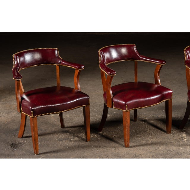 Burgundy Vintage Set of Four Nailhead Trim Barrel-Back Leather Armchairs in Oxblood For Sale - Image 8 of 12