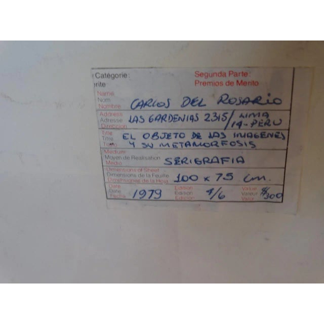 Signed by the artist and numbered 4/6. A terrific print. Its title means: the object in the picture and its metamorphosis....