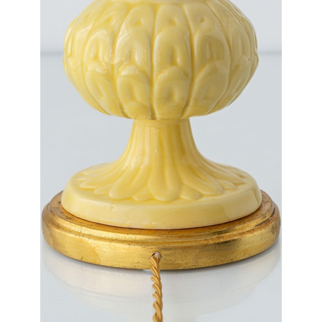 Butter Yellow Ceramic Table Lamp with Pink Silk Pleated Shade from Casa Pupo, Spain, 1960s For Sale - Image 13 of 15