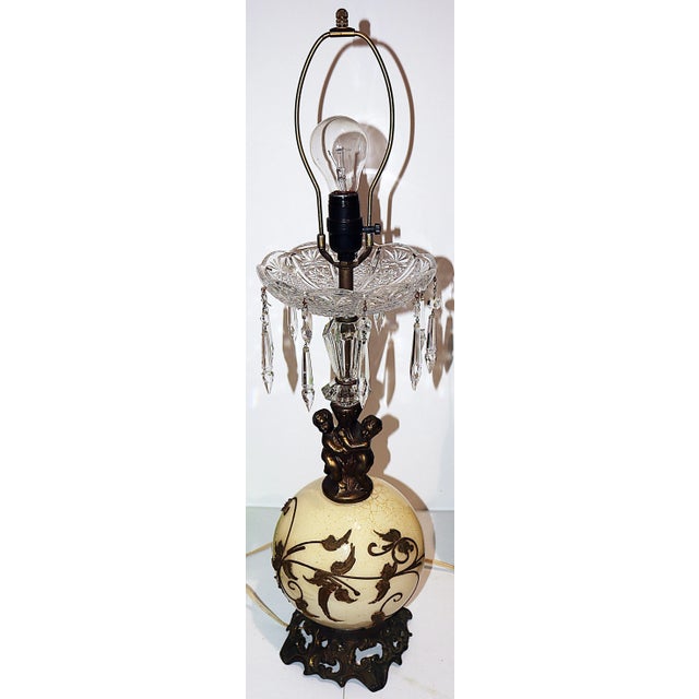 Bronze Hollywood Regency Crystal Cherub Table Lamp For Sale - Image 8 of 8