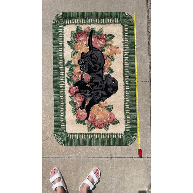 Early 21st Century Hand-Hooked Wool Accent Rug With a Black Labrador Retriever and Puppy For Sale - Image 5 of 8