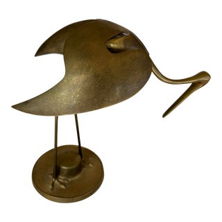 Vintage Italian Brass Heron Stork Bird Sculpture Figurine For Sale