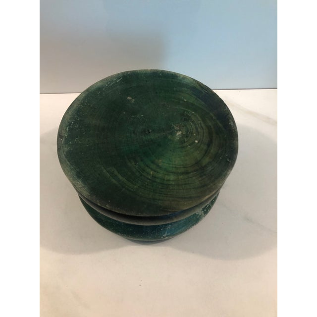 Round Green Wood Box With Elephant Tin Accent For Sale - Image 9 of 10