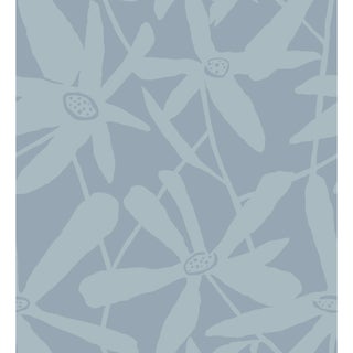 Blossom Wallpaper by Susan Hable in White on Blue For Sale