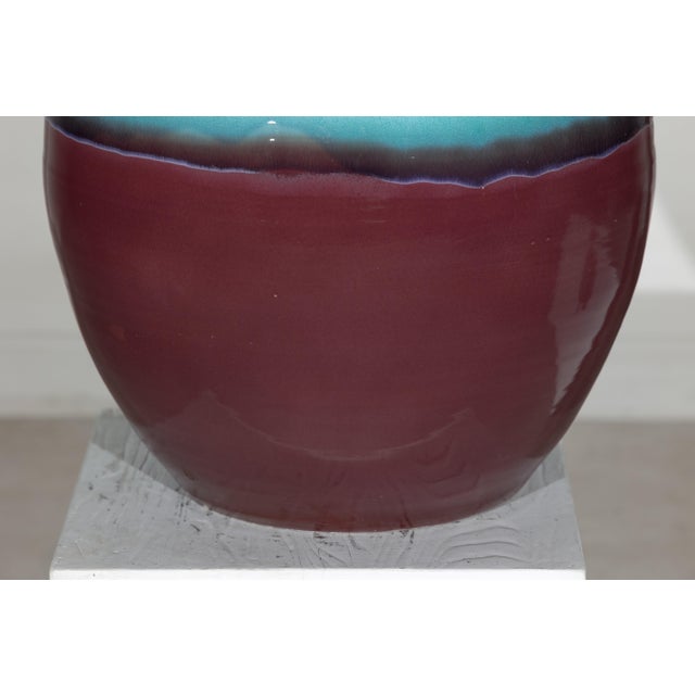 Large Artisan Ceramic Vase with Turquoise Crackle Glaze and Deep Brown Ground For Sale In New York - Image 6 of 18