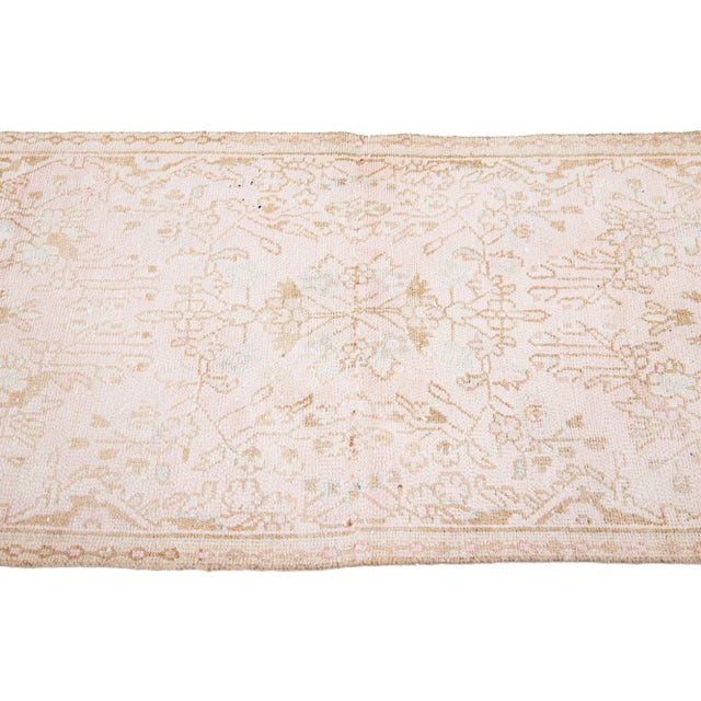 1960s 1960s Vintage Persian Hamadan Shabby Chic Handmade Floral Beige Wool Runner For Sale - Image 5 of 8