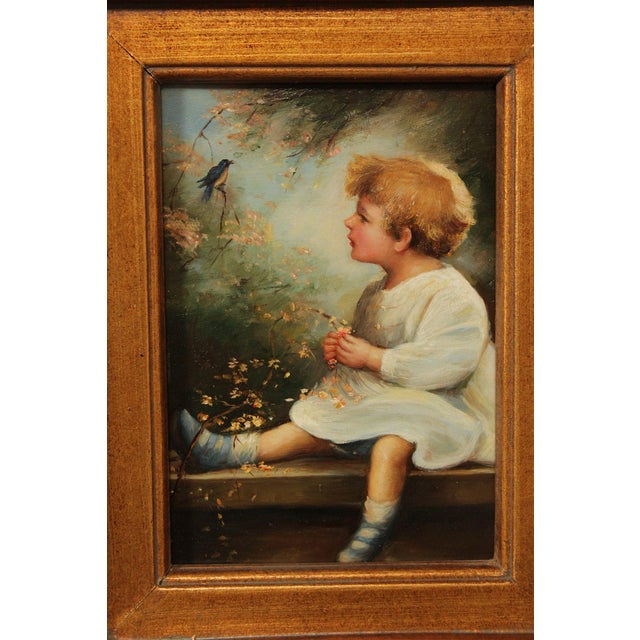 After Zula Kenyon Oil Painting on Panel, 'The Song of the Bluebird' For Sale - Image 9 of 12