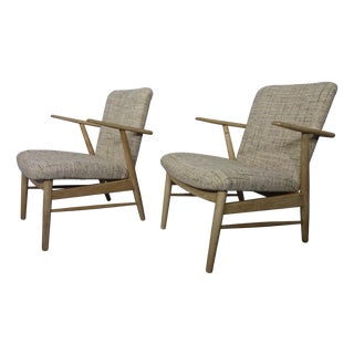 Danish Oak & Wool Armchairs, 1960s, Set of 2 For Sale