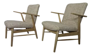 Danish Oak & Wool Armchairs, 1960s, Set of 2