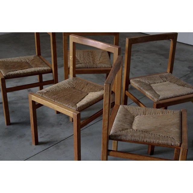 Oak and Rush Dining Chairs, Netherlands, 1970s, Set of 5 For Sale - Image 4 of 10