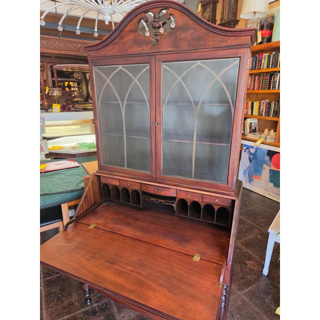 Antique 1920s Spanish Colonial Spanish Revival Mahogany Secretary Desk For Sale - Image 10 of 15