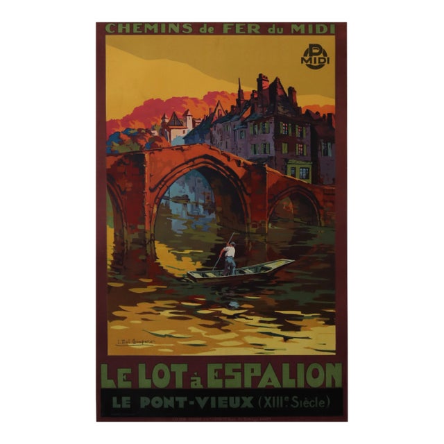 1930s Original French Travel Poster, Le Lot a Espalion (Pyrenee Region) For Sale