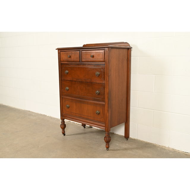 1930s Berkey & Gay Style Antique French Regency Louis XVI Walnut Highboy Dresser, Circa 1930s For Sale - Image 5 of 14