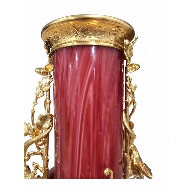 Large Vintage European Gilded Blown Red Glass Vase, 1940 For Sale - Image 11 of 12