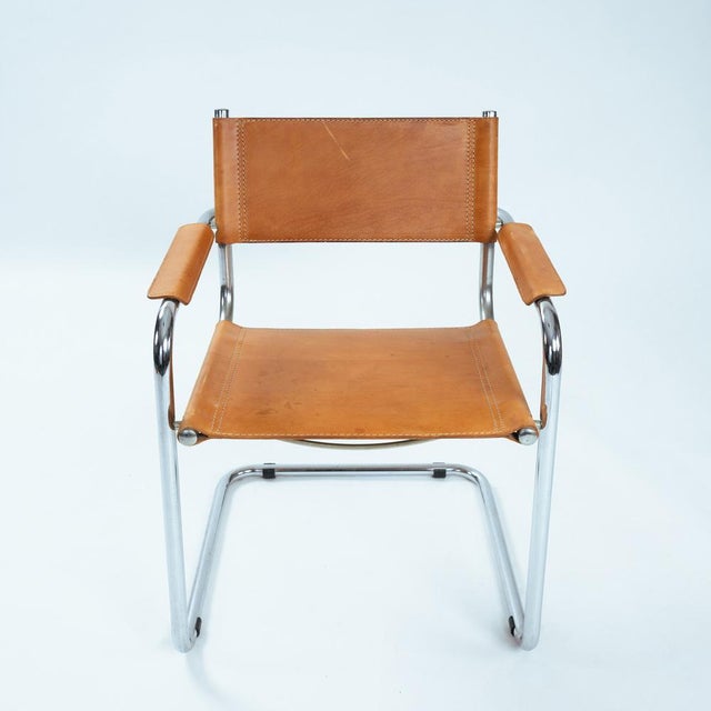 Brown Mid-Century Modern Metal Cantilever in Cognac Brown Leather, 1970s, Set of 4 For Sale - Image 8 of 18
