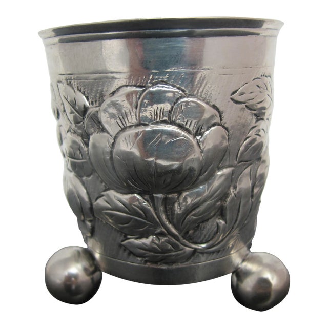 Frederick Fabritius Danish 18th Century Sterling Silver Repousse Floral Cup For Sale