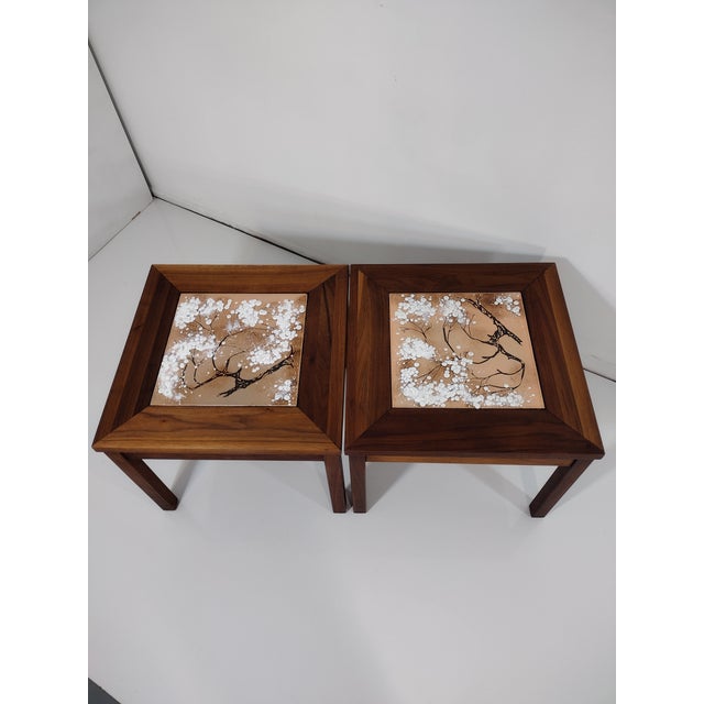 Wood 1970s Tile Top Walnut End Tables - a Pair For Sale - Image 7 of 13