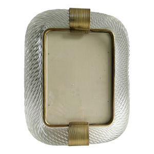 Mid-Century Modern Style "Torchon" Murano Glass Picture Frame and Unaquered Brass in Barovier Style